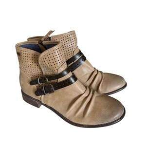 Roxy Morrison Ankle Boots‎ Women 8 Tan Good Slouchy Buckle Perforated Booties